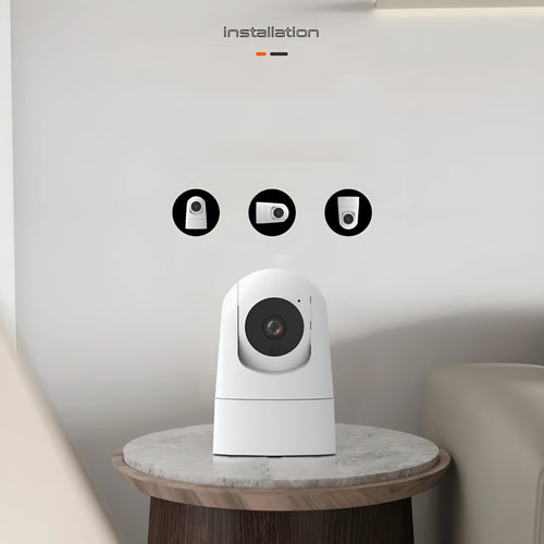 White indoor smart security camera with 1080p resolution and electronic zoom