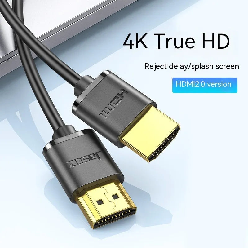 HDMI video cable with gold-plated connectors and hairline rule finish, shown in various lengths.