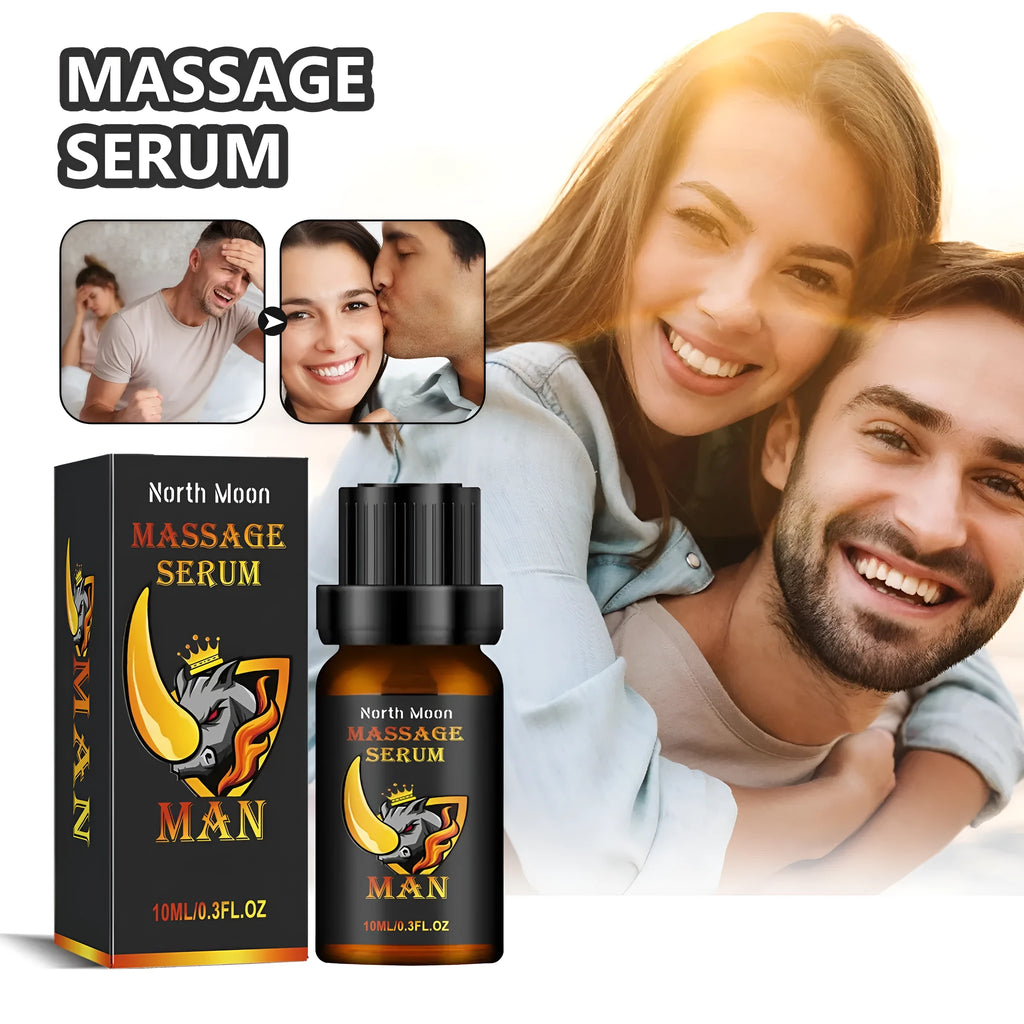 Men's body care essential oil 10ml bottle for external massage with mineral oil, jojoba, vitamin E, cocoa butter and ginger ingredients