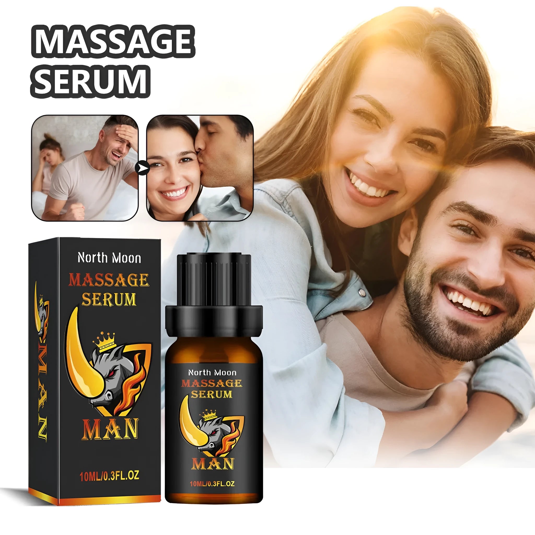 Men's body care essential oil 10ml bottle for external massage with mineral oil, jojoba, vitamin E, cocoa butter and ginger ingredients