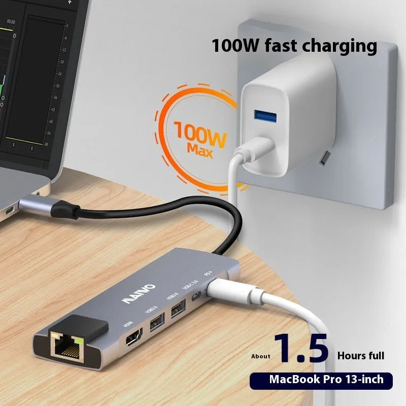 Steam Deck six-port docking station with aluminium alloy shell and Type-C cable