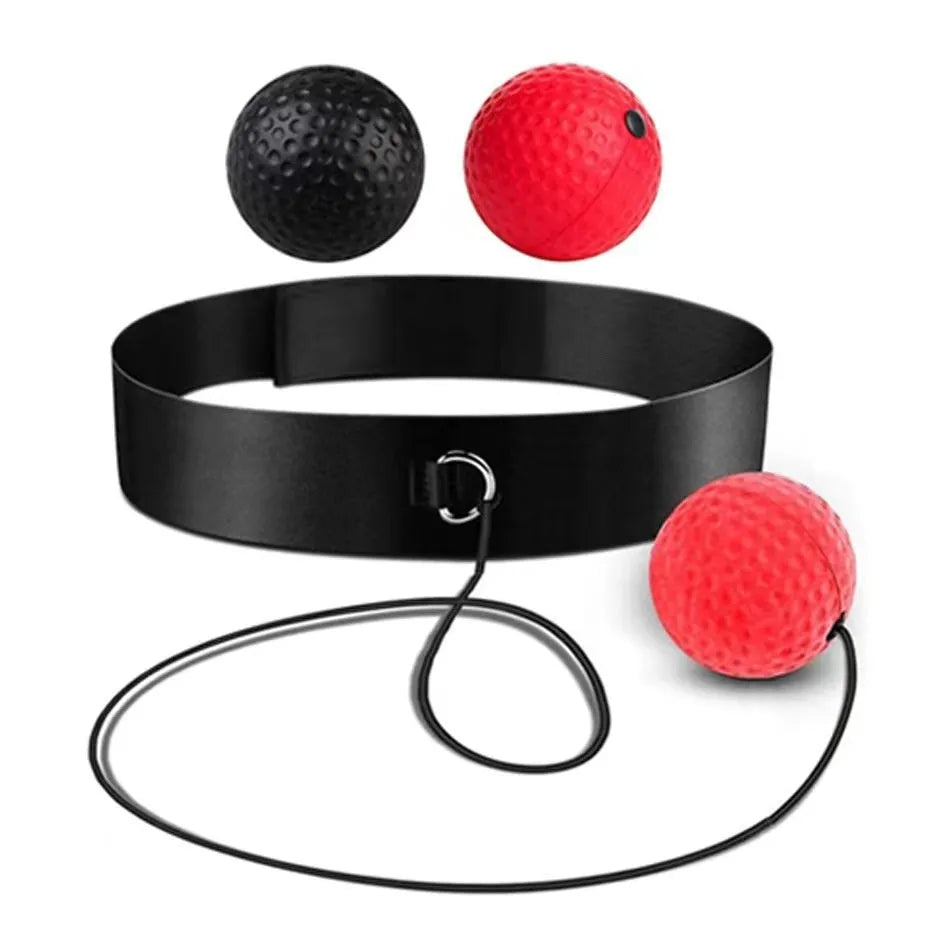 Boxing reaction ball set with multiple coloured balls and adjustable headbands for head-mounted training
