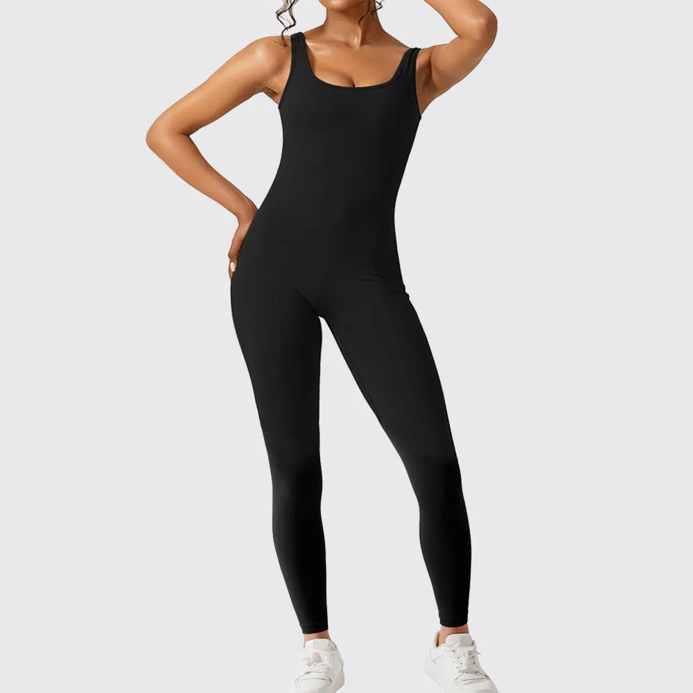 Women's sleeveless flare jumpsuit in polyester fabric for yoga and fitness wear