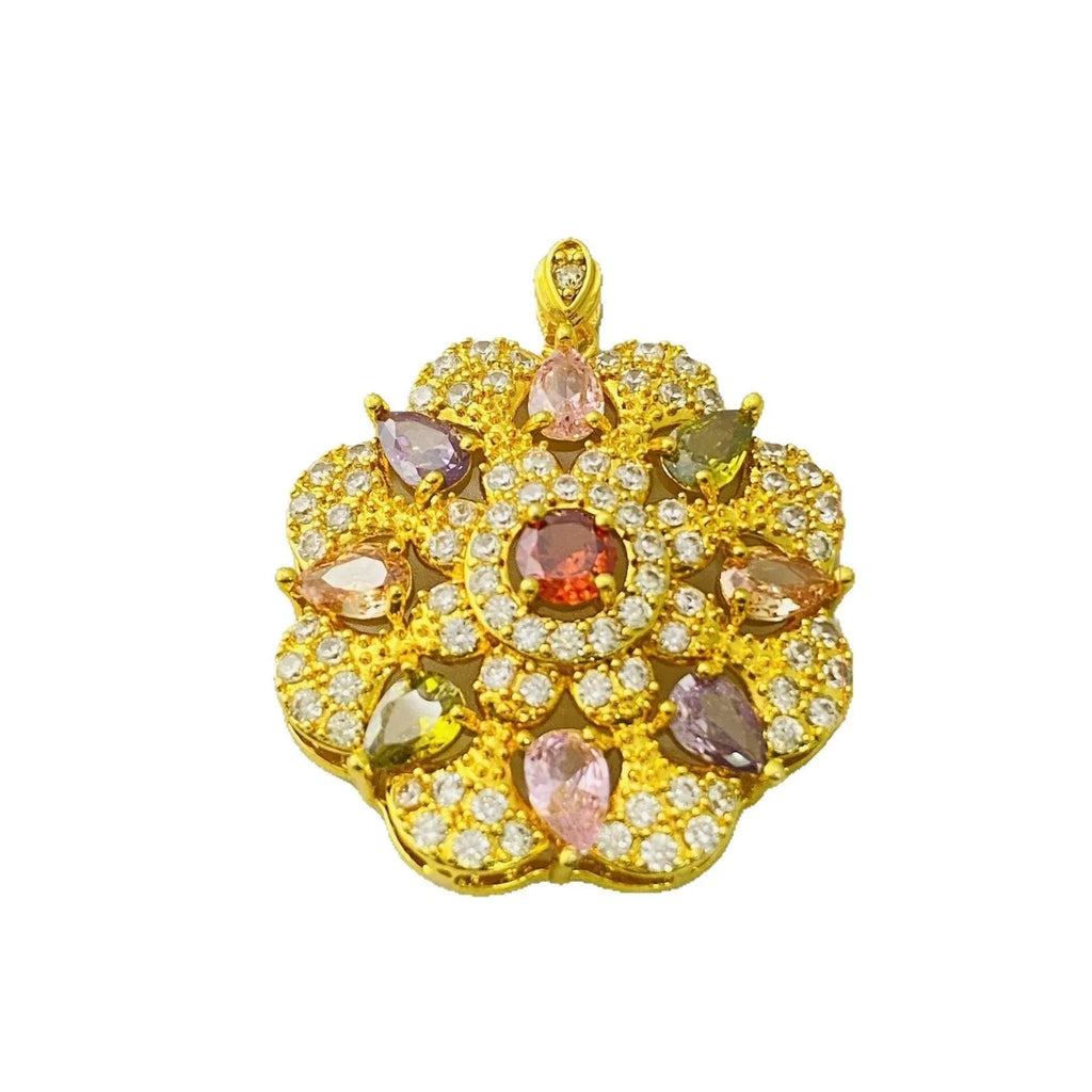 Women's zircon flower pendant necklace in gold, champagne gold and platinum colour options with chain