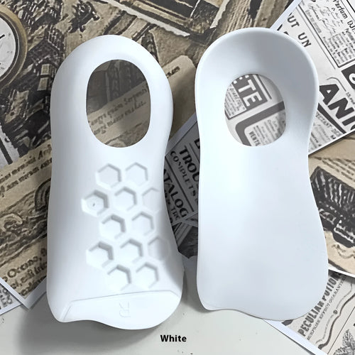TPR arch support varus correction insole in white, black, and skin colour options.