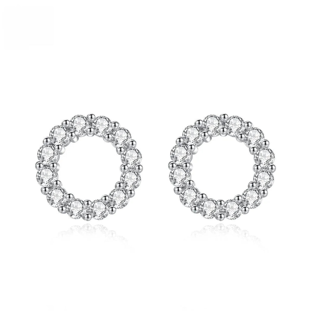 Copper micro zircon-encrusted stud earrings in geometric ring shape for women