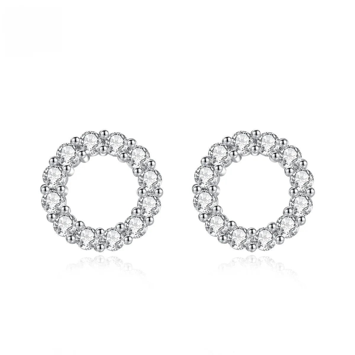 Copper micro zircon-encrusted stud earrings in geometric ring shape for women