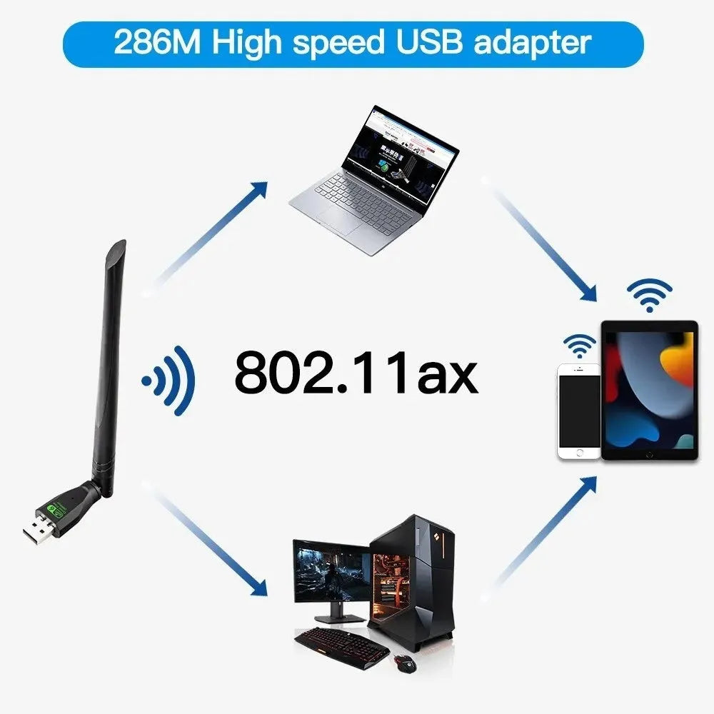 Black WiFi 6 USB wireless network card adapter for desktop and laptop computers