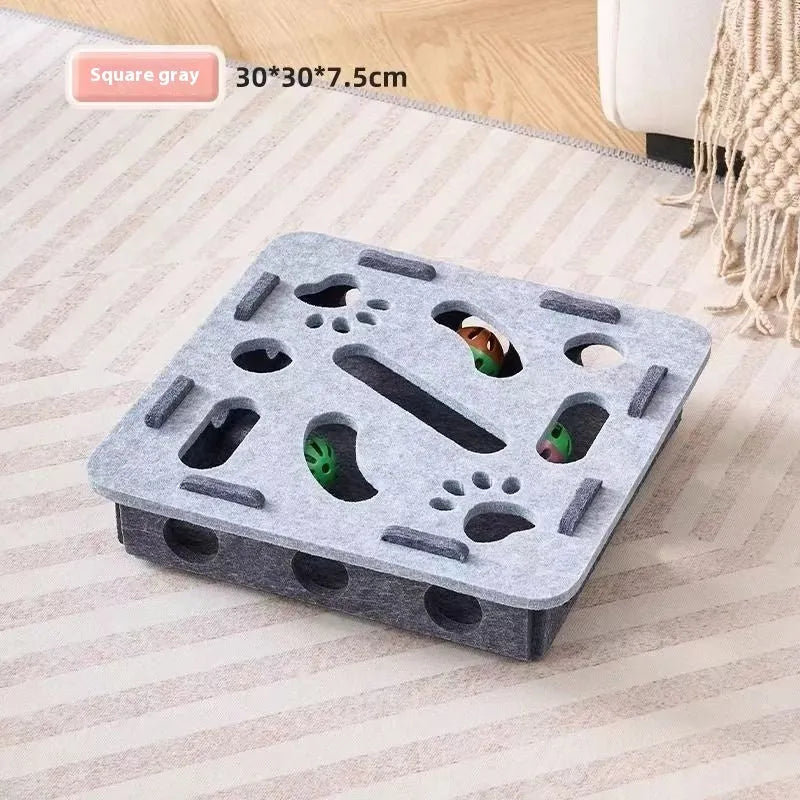 Rectangular felt cat scratching toy box with central hole in grey, green brown, or camel white colour