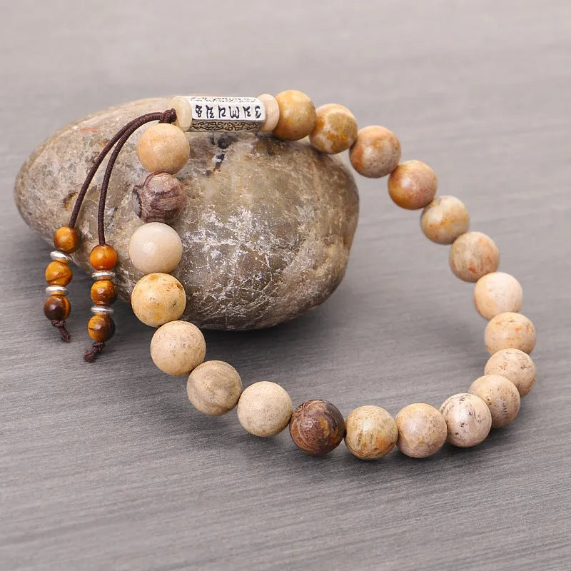 Handmade stone bead bracelet in wood colour with retro European American style design