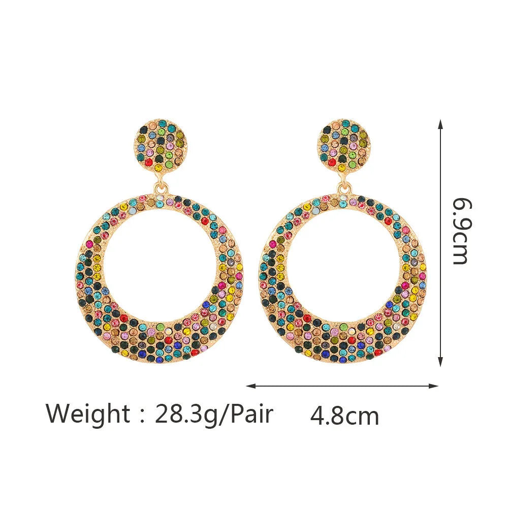 Cartoon alloy drop earrings with colourful large diamond pendants in European fashion style