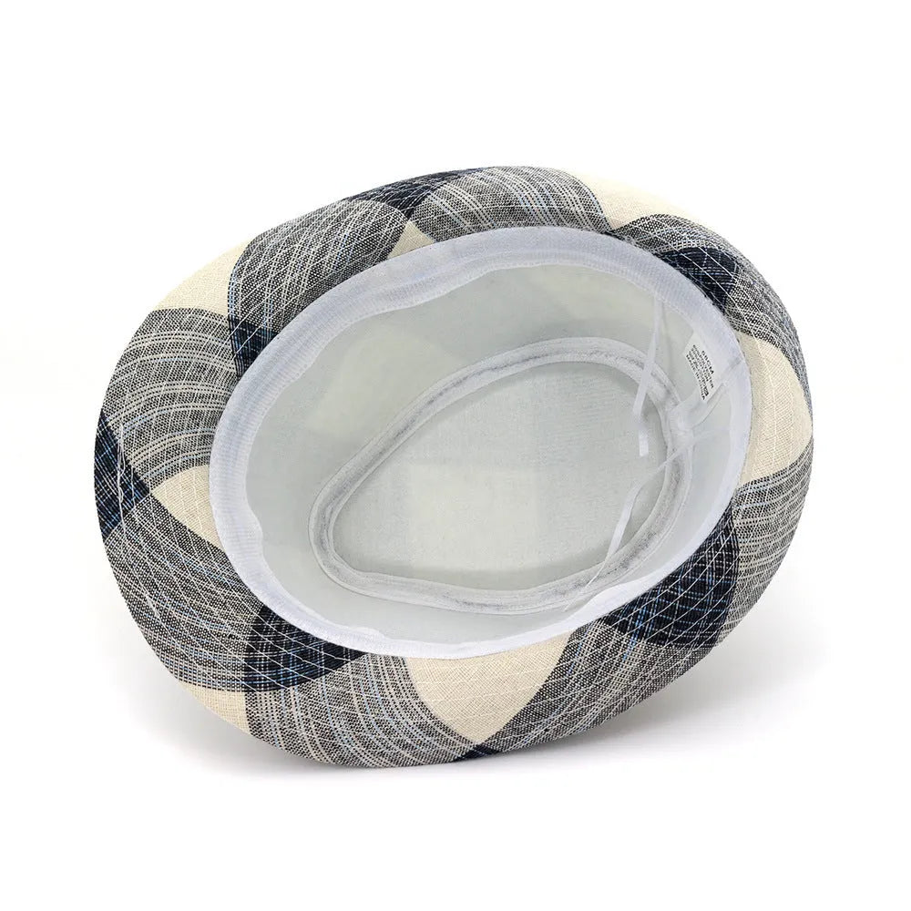 Blue and black polyester sun hat with bell crown for outdoor travel