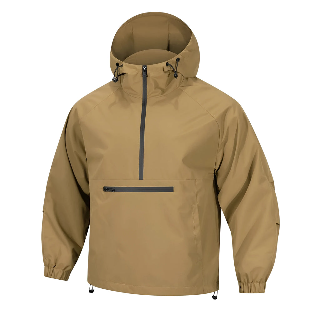 Men's Korean-style loose half-zip hooded jacket in corduroy fabric with rabbit fur composition