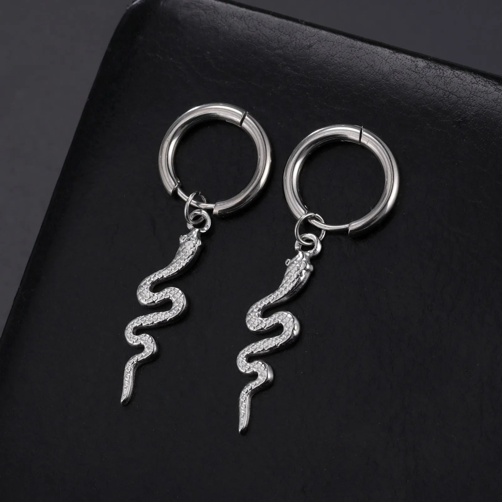 Gold plated stainless steel snake-shaped vintage clip-on earrings with Zodiac animal modelling