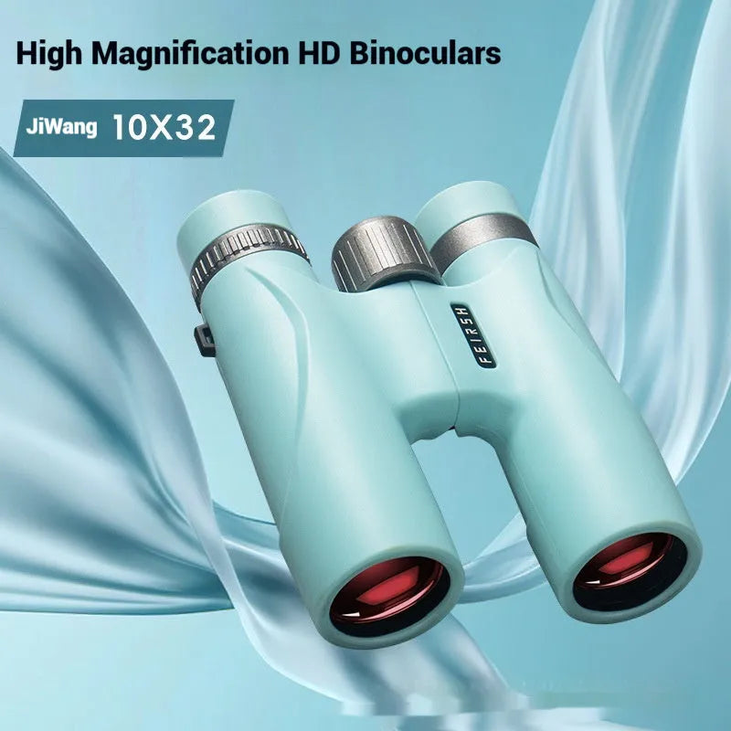 Wine red film imaging bright binoculars in grey or blue colour with 10x32 specifications.