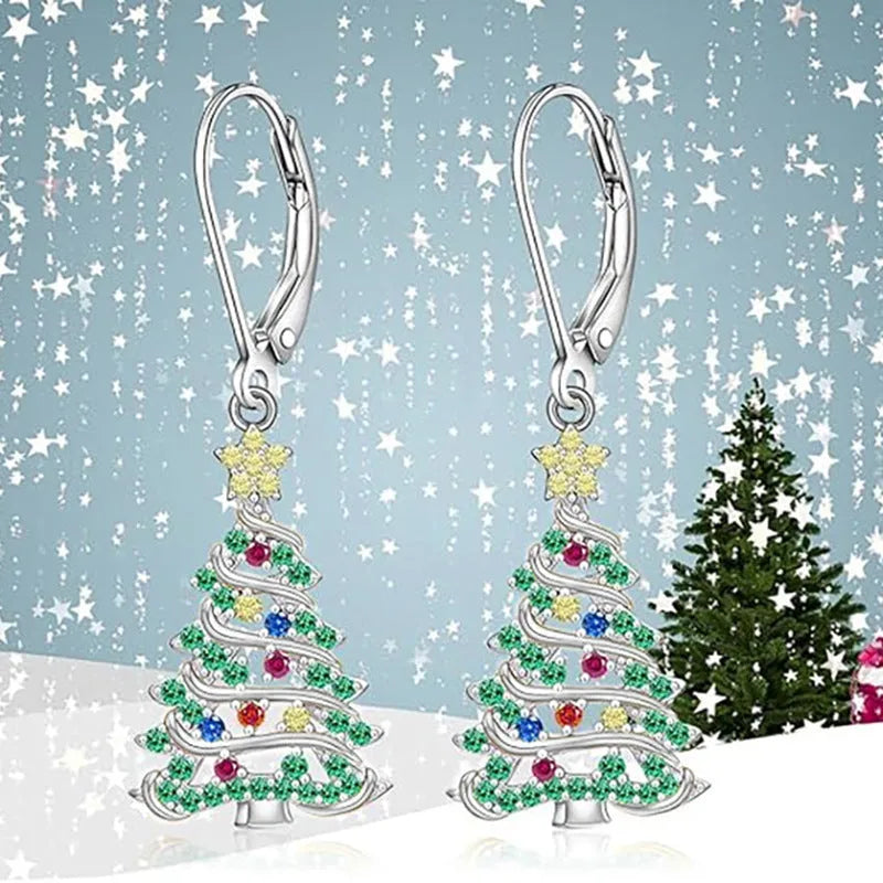 Women's Christmas tree earrings in copper with white gold colour finish and star shape design
