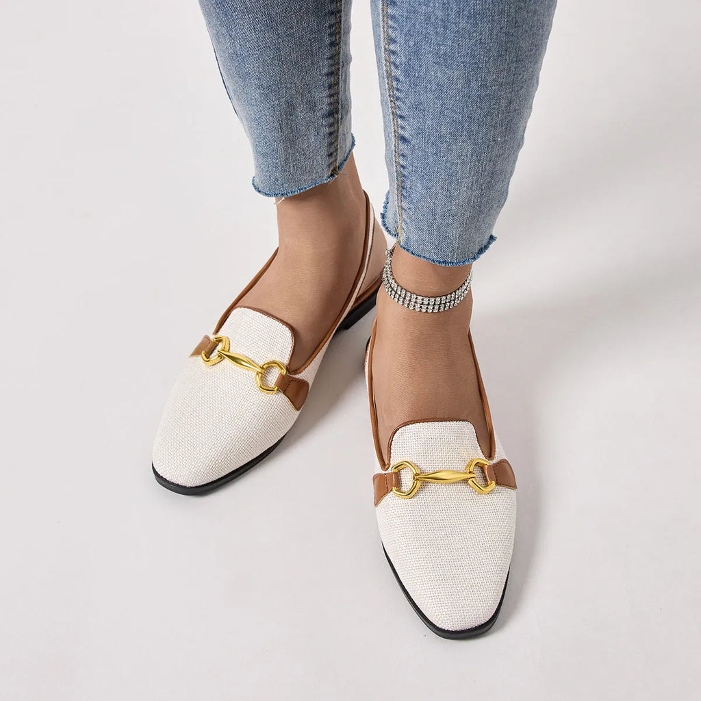 Women's closed toe chunky heel half slippers in black, linen upper with rubber sole