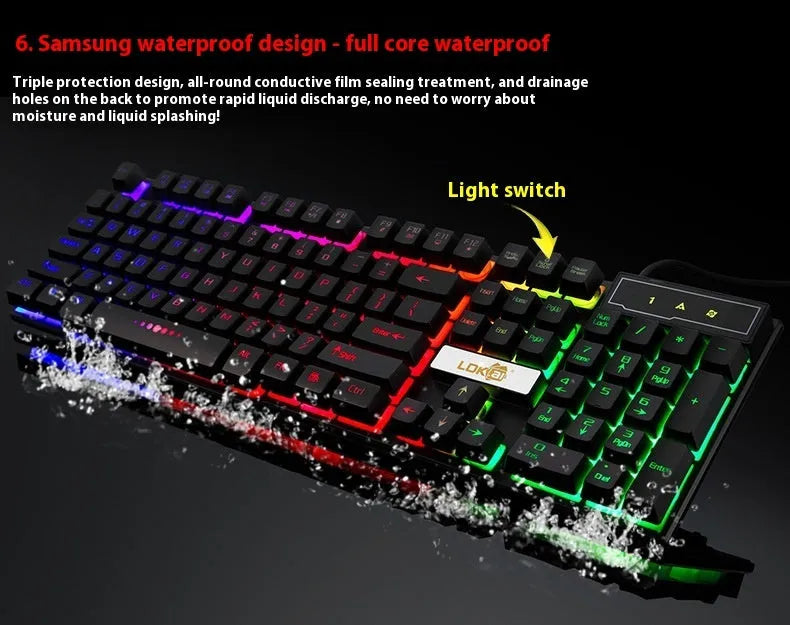 Gaming keyboard USB cable with glowing LED lighting effects in white and black colour options