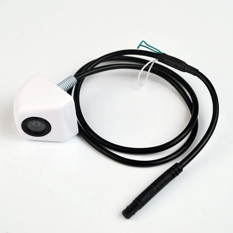 Black metal HD waterproof rearview camera for cars with screw plug-in connection.
