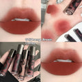 Lava Secret Matte Lip Mud Lipstick in shades orange brown coffee, cool grey, cinnamon coffee, jujube red, and smoked purple.