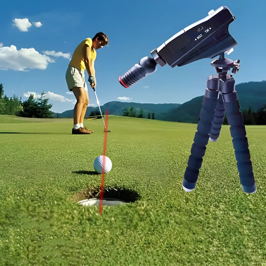Golf putter laser aiming instrument showing laser sight alignment for putting practice