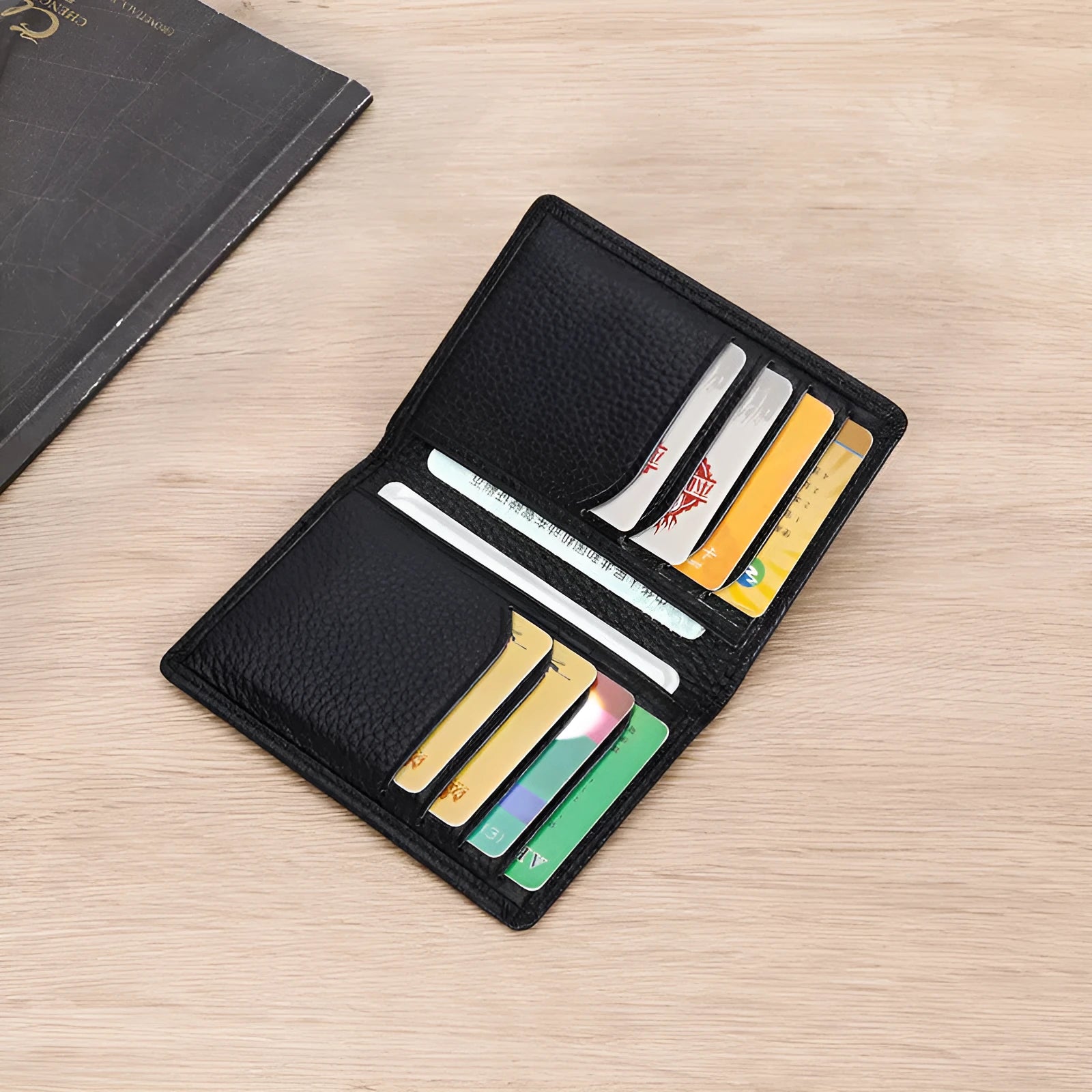 Genuine cowhide leather credit card holder in black or brown colour with urban simplicity design