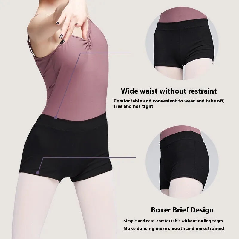 Black cotton ballet practice shorts for women's dance exercise and fitness