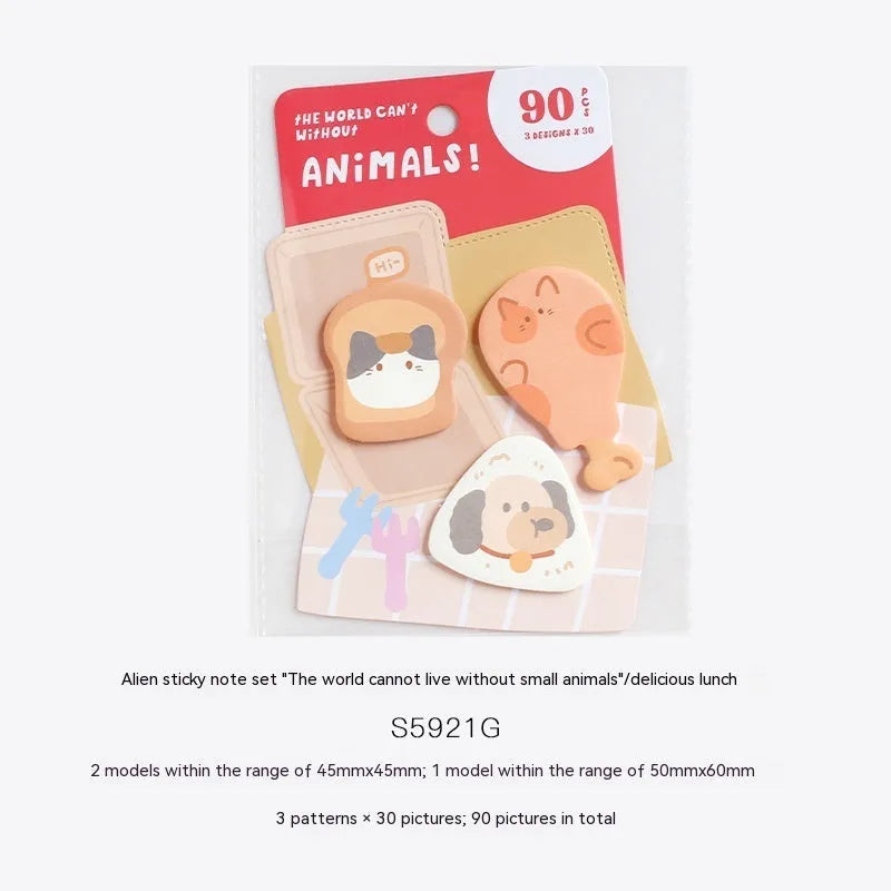 Animal shaped sticky note set with 90 pages in six colour variations