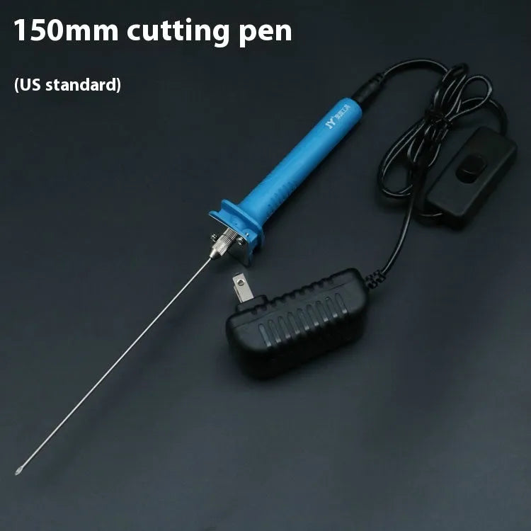 Blue electric heating foam cutter pen with plastic handle and adapter.
