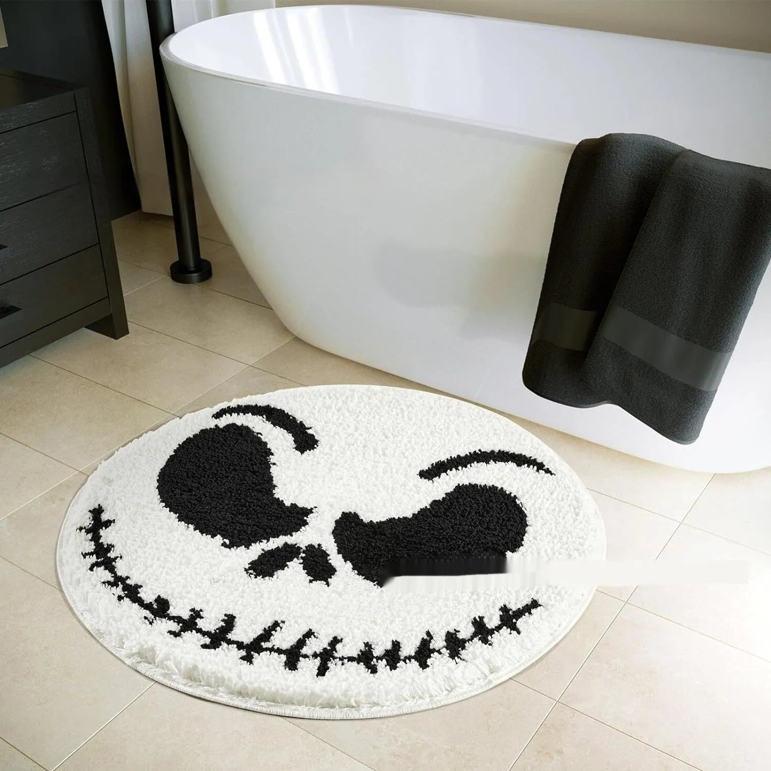Christmas round pad polyester carpet on floor in 60cm or 80cm size, showing one of ten festive printed designs.