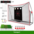 Golf swing wedge training net set with cross target, straw mat, and practice balls