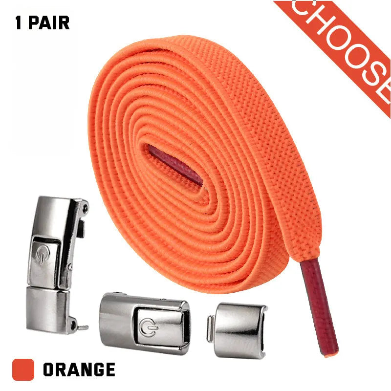 Press lock elastic shoelaces with 8mm widened flat design in various colours
