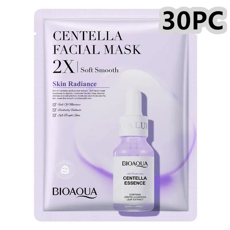 Single 30g collagen and hyaluronic acid gel sheet facial mask on a blue background.