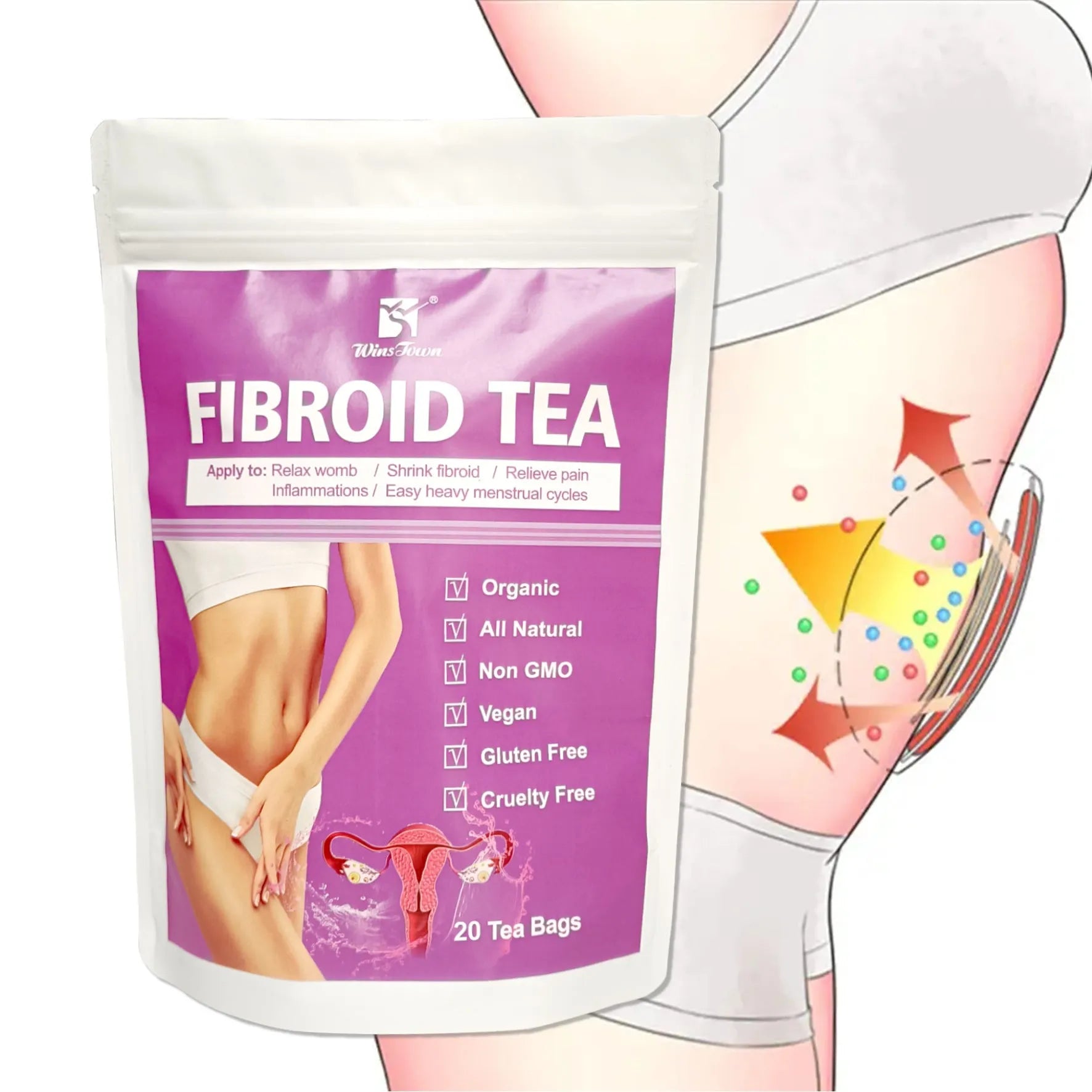 Single pack of C83 Winstown fibroid herbal tea bags for cold extract preparation.