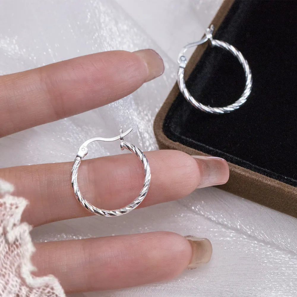 S925 silver round geometric carved ear clip pair on open cuff design for women