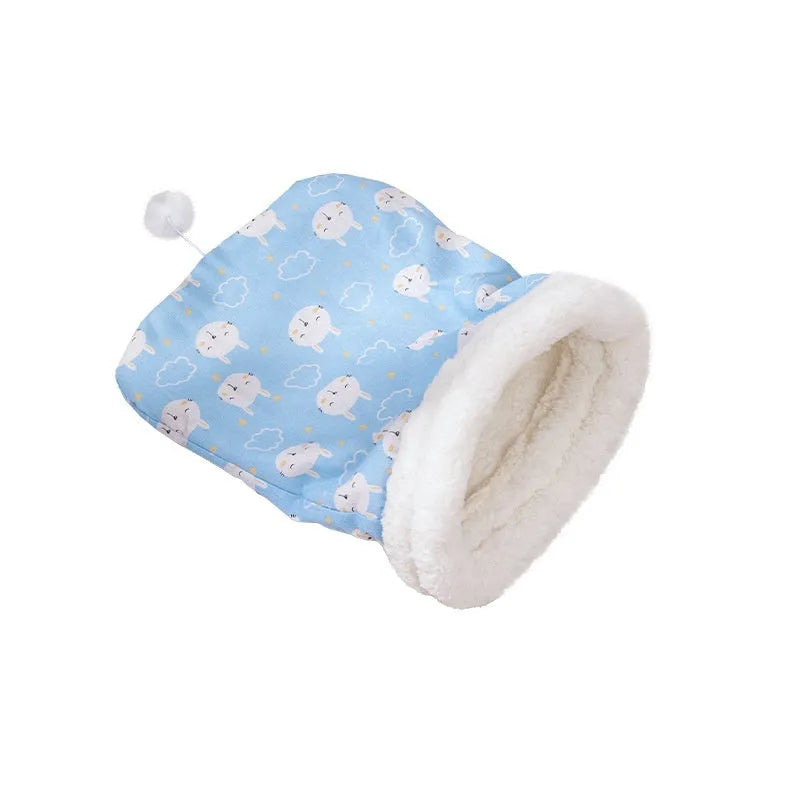 Cat sleeping bag nest pet bed measuring 50x40cm in blue rabbit pattern