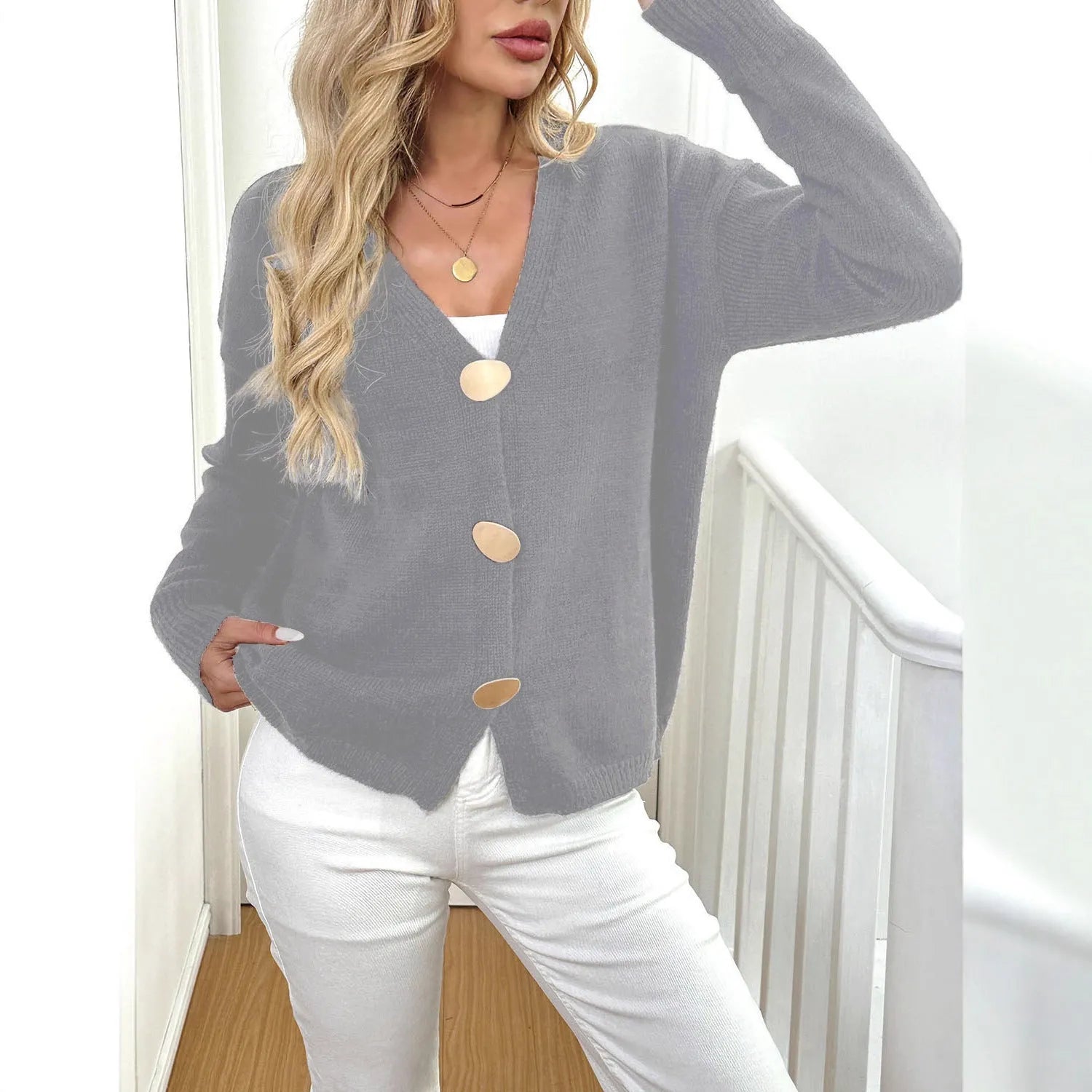 Women's deer plush sweater coat with princess sleeves in black or grey colours