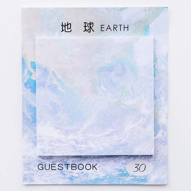 Square planet sticky notes pad with oil painting artwork showing 7.3cm sheets