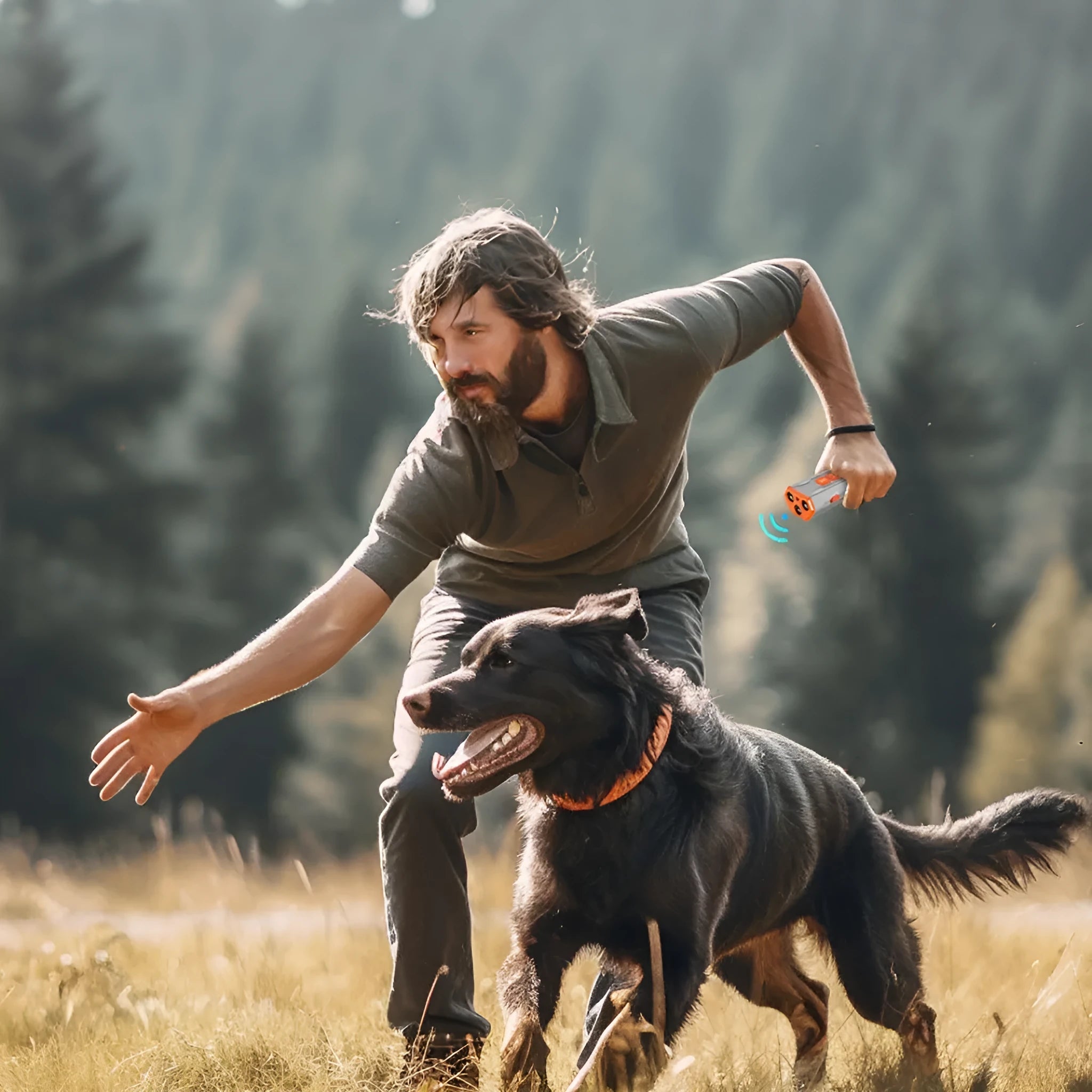 Creative Home Lighting three-head ultrasonic dog trainer in grey-orange and black-orange colour options.