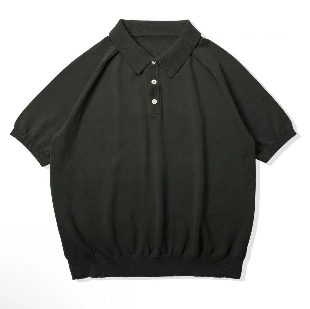 Retro slim fit knitted cotton short-sleeved T-shirt in earth-tone colours