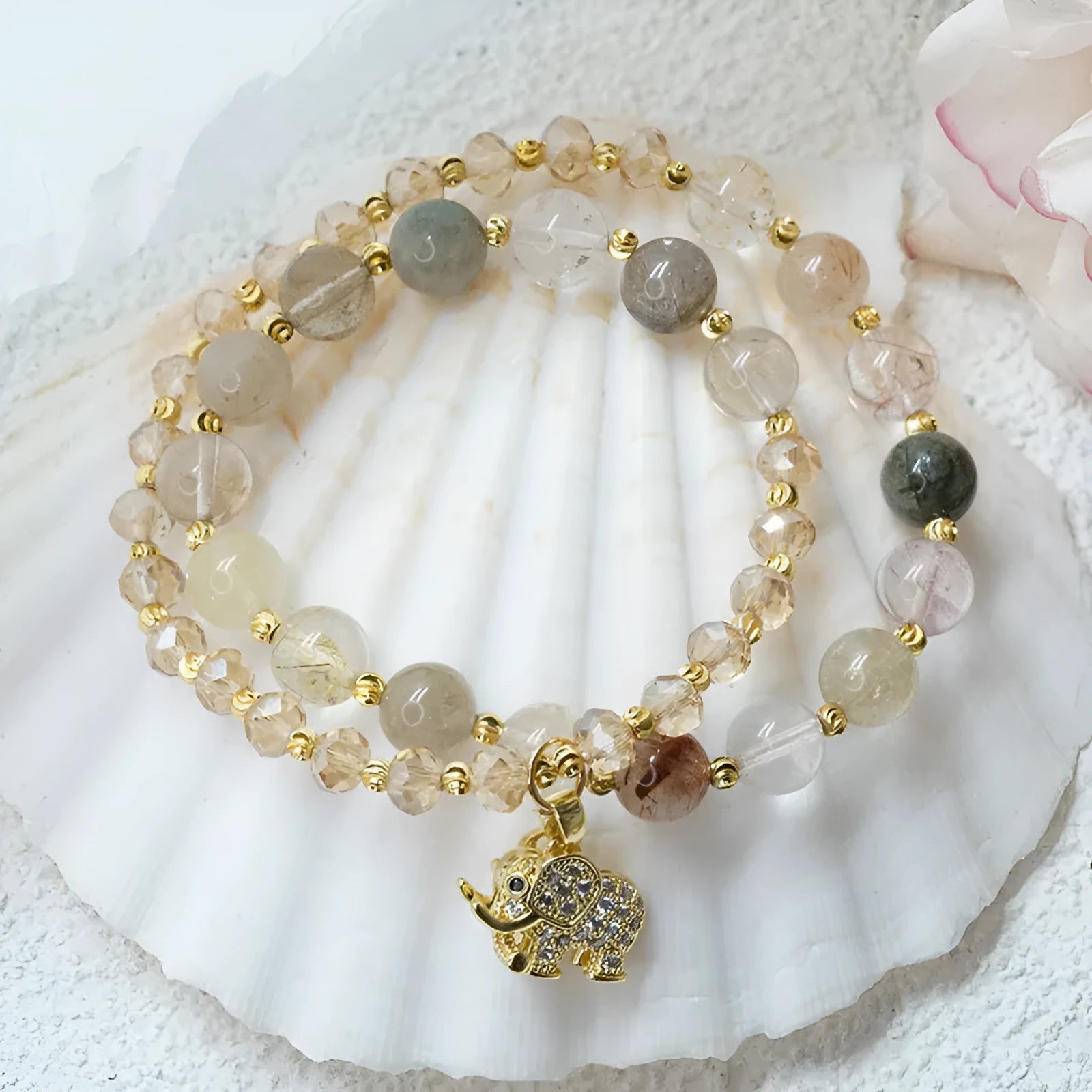 Retro colour hair crystal bracelet for women with strawberry quartz beads