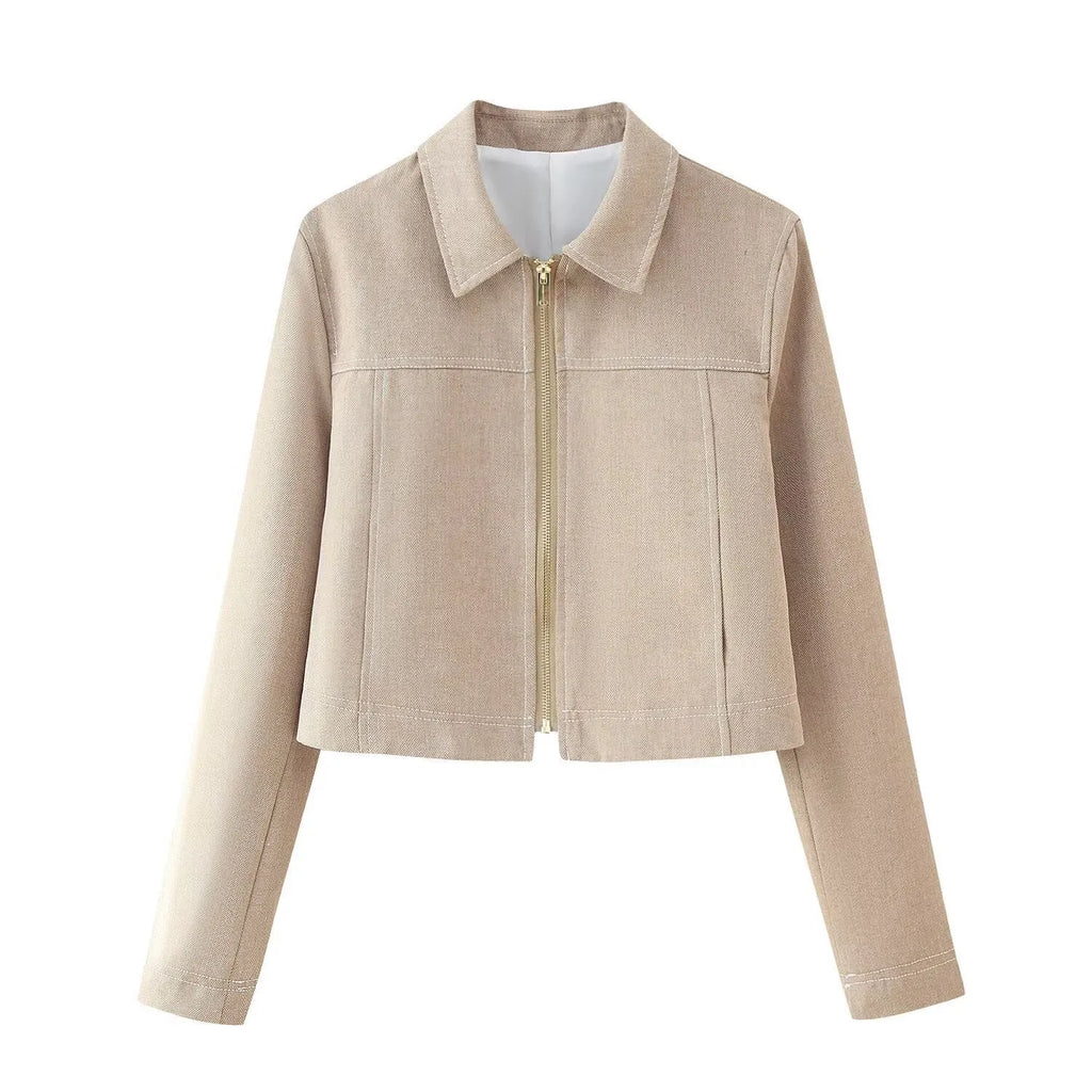 Women's herringbone pattern suit set with 3D embroidery, featuring a long-sleeve jacket and straight-leg trousers.