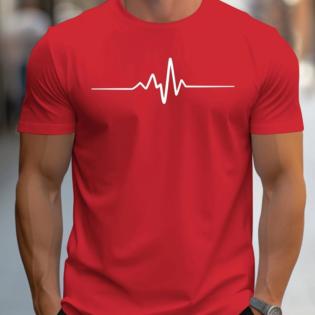 Men's loose fit T-shirt with 3D sports letter pattern in chemical fibre blend fabric, short sleeves