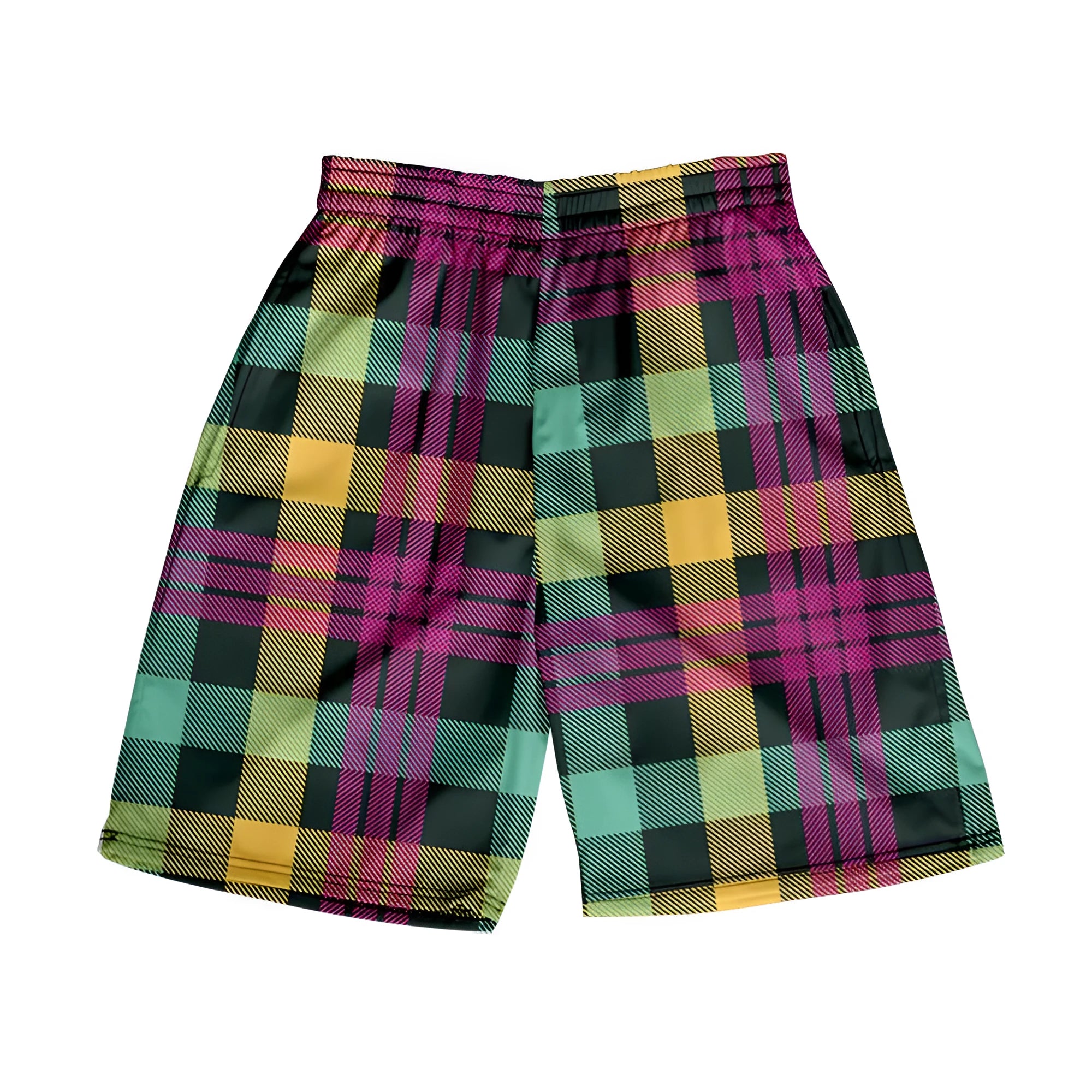 Men's plaid shorts with elastic waistband and straight leg design in multiple colour options
