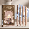 Erasable cartoon-themed press gel pen with 0.5mm fine tip in black and crystal blue ink options.