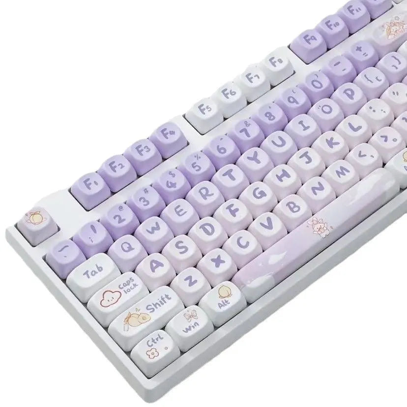 PBT gradient purple rabbit key cap set for mechanical keyboards with sublimation printed custom designs