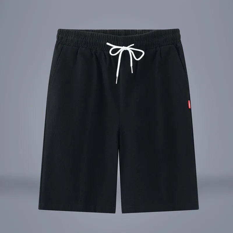 Cotton and linen cropped trousers with drawstring waist in solid colour on hanger