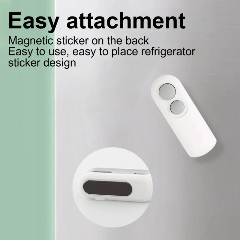 White and blue handheld USB rechargeable heat sealer with cutter blade.