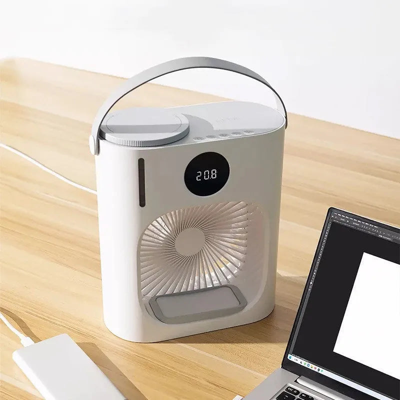 White USB refrigeration air conditioner fan with brushless motor and timing screen display