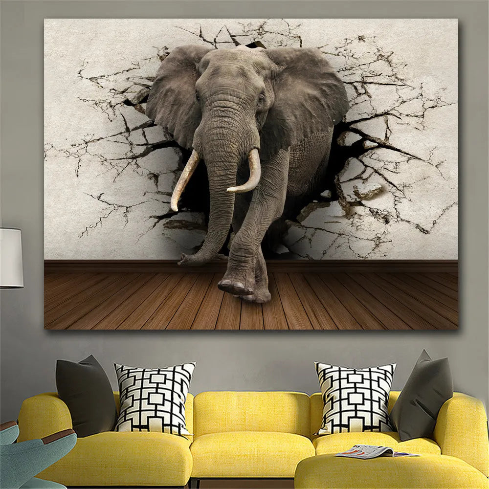 Frameless grey elephant canvas painting for living room wall decor